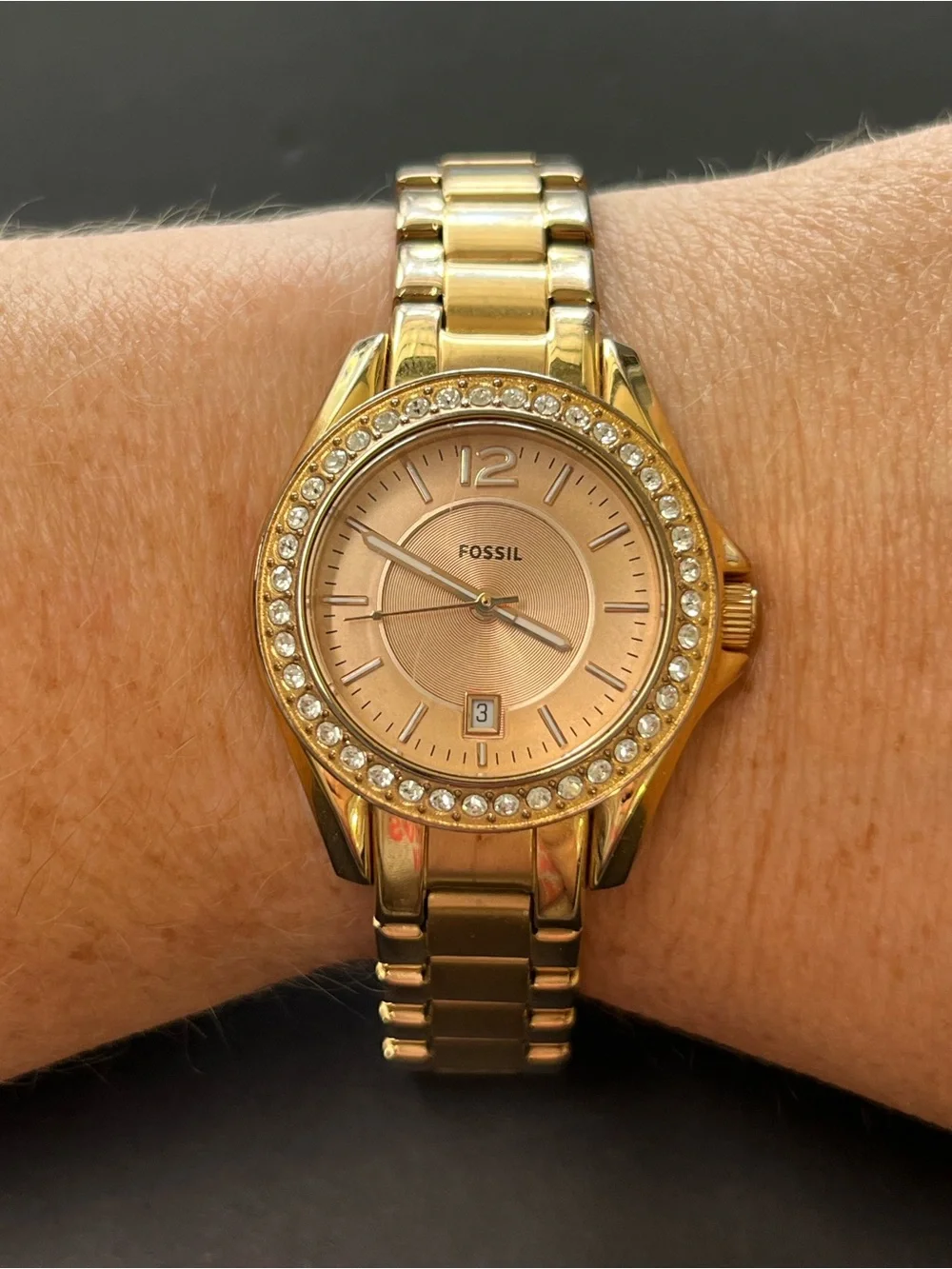Fossil Gold-Tone Crystal Bezel Bracelet Watch